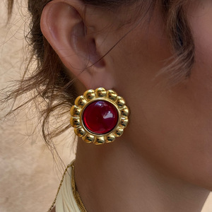 <b>Stud</b> <b>Earrings</b> Agate Inlay Bezel Setting Stainless Steel Flower Geometric Party Jewelry - Product Image 3