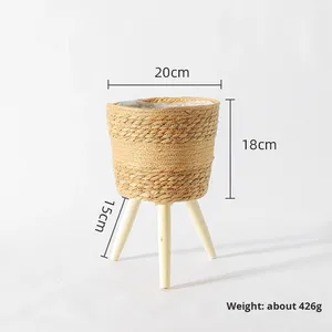 Support à fleurs haut en bois massif de style nordique, panier à fleurs en paille tressée, pot à Pothos en rotin pour la décoration du salon et du <span class=keywords><strong>balcon</strong></span> - Product Image 6