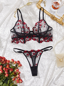 Ensemble de lingerie féminine <span class=keywords><strong>transparent</strong></span>, <span class=keywords><strong>sexy</strong></span> et élégant pour jeune femme, avec broderie en dentelle et jersey tissé à motif ajouré - Product Image 4