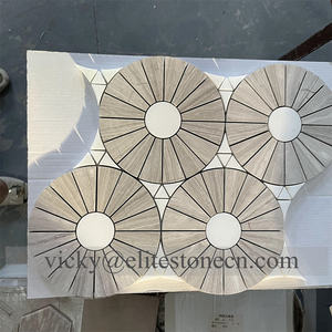 Elitestone mosaico al por mayor cuadrado círculo mármol piedra medallón Waterjet mosaico azulejo patrón diseño para suelo Tailandia fábrica - Product Image 6