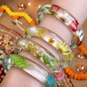 Indian Design Handcrafted Woven Resin Luxury <b>Bangles</b> Set Customizable Color Waterproof Brown/Green Fashion Statement Wedding - Product Image 3