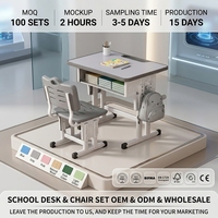 Conjunto de Escritorio y Silla Escolar Ergonómico de Altura Ajustable, Mesa de Estudio Moderna de MDF para Estudiantes con Cajones para el Aula y el Hogar