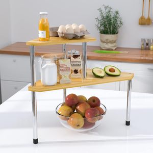 Organisateur de salle de bain, étagère d'angle de comptoir à 2 niveaux, organisateur de salle de bain en bambou, étagère à épices, organisateur de comptoir de <span class=keywords><strong>cuisine</strong></span> - Product Image 3