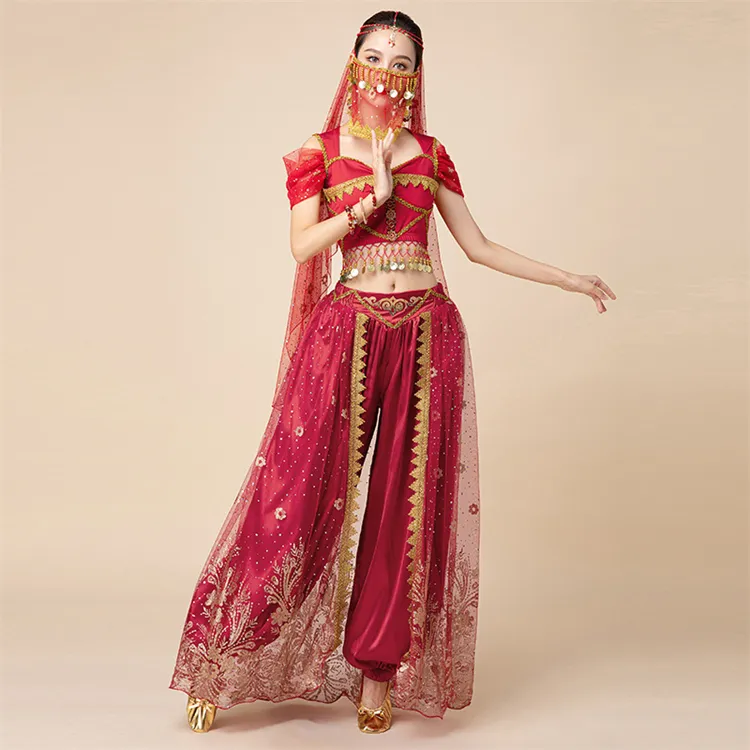 Aladdin Jasmine Princess Bühnen kleid Bauchtanz Praxis Gong Kostüm Performance Anzug Elegant Loose Indian Stage Kostüm