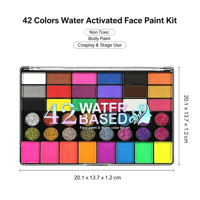 Palet Cat Warna Air 42 Warna untuk Wajah dan Tubuh dengan Glitter, Perlengkapan Melukis Wajah Neon UV untuk Halloween, Cosplay, SFX, Panggung, dan Pesta