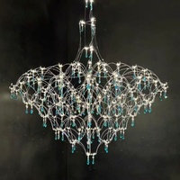Lustre moderne en cristal K9 pour villa duplex, design ciel étoilé et lucioles, idéal pour salon à plafond haut, éclairage artistique de luxe français en cristal