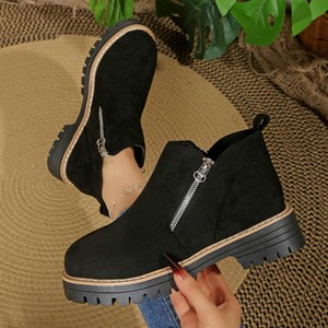 <span class=keywords><strong>Botas</strong></span> de <span class=keywords><strong>Mujer</strong></span> con Punta Redonda, <span class=keywords><strong>Botas</strong></span> Cortas de Gamuza con Cremallera Lateral, Estilo Británico Retro Nuevo de Invierno <span class=keywords><strong>para</strong></span> <span class=keywords><strong>Mujer</strong></span> - Product Image 3
