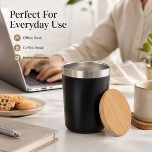 Custom Logo <b>Bamboo</b> Lid Stainless Steel Tumbler Double Wall Vacuum Insulated Powder Coating Coffee <b>Mug</b> Promotional Travel Cup - Product Image 2