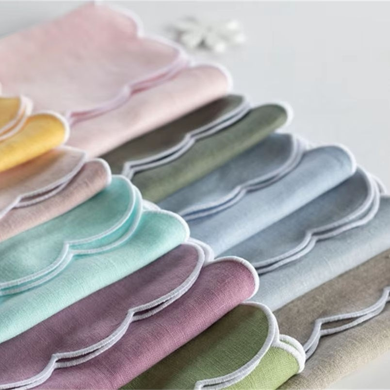 Wave Shaped Linen Embroidered Napkin Placemats