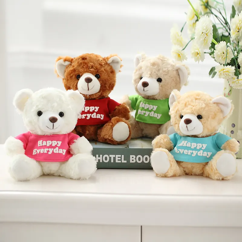 Kleiner Stofftier Plüsch sitzender Teddybär mit T-Shirt Benutzer definiertes Logo als Geschenk