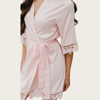 Peignoirs de Bain en Bambou Personnalisés en Gros, Robes de Spa de Luxe Élégantes, Robes en Modal avec Dentelle, Ensemble Deux Pièces de Nuit pour Femmes, Taille Élastique Courte