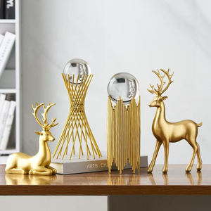 Statue de cerf moderne en or pour décoration intérieure, modèle en résine et cristal, peint à la main, écologique et luxueux, salon, bibelots - Product Image 2