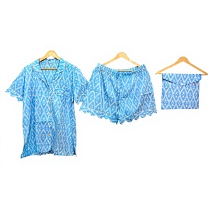 Ensemble de pyjama pour femmes, été, respirant, 100% coton, manches courtes, robe de nuit florale, chemise douce, séchage rapide, lavable en machine, vêtements de nuit - Product Image 1