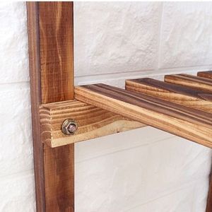 Solid <b>Wood</b> Multi Tier Flower Rack Walnut Color Indoor Outdoor Plant Stand With Wheels For Living Room Balcony - Product Image 2