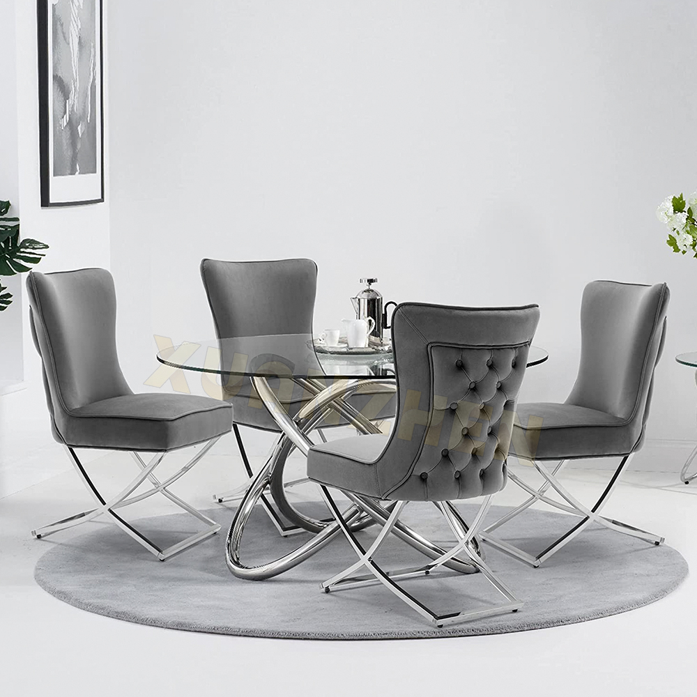 Metalen Eetkamer Meubilair Moderne Luxe Eetkamer Stoelen Fluwelen Stof Stoelen