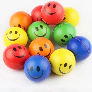Wholesale different colored balls-5 different Colores Smile Funny Face PU Stress Ball Happy Smile Face Anti Stress Foam Balls for Soft Play Toys 6.3cm/2.5inches