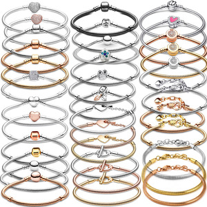 Rz Authentic 925 Sterling Silver <strong>Charm</strong> Snake Chain Bracelet <strong>Bangle</strong> Women's Romantic Party Accessories Fashion Gift - Product Image 1