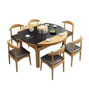 Nordic Style Solid Wood Round <b>Folding</b> <b>Dining</b> <b>Table</b> <b>Chair</b> Set For Restaurant Hot Pot Use Durable Design - Product Image 4