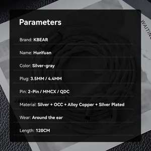 KBEAR HunYuan 2 cœurs 173 brins argent pur + OCC + alliage de cuivre + câble de mise à niveau <span class=keywords><strong>HiFi</strong></span> haute résolution plaqué argent pour ZSN PRO X - Product Image 6