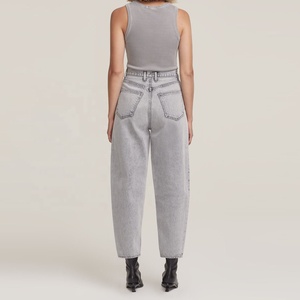 <span class=keywords><strong>Gris</strong></span> clair <span class=keywords><strong>taille</strong></span> <span class=keywords><strong>haute</strong></span> copain maman cargo pantalon <span class=keywords><strong>jean</strong></span> - Product Image 3
