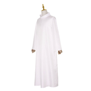 Abito Sacerdotale Bianco per Uomo, Veste Clericale Cattolica Medievale, Collo Alto, Tinta Unita, Costume per Messa in Chiesa - Product Image 2