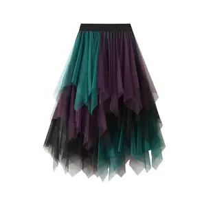 Elegant Ladies Wild Mesh Dating Maxi Skirts Drop Tulle High Waist Pleated Tutu Skirt Casual Womens Solid Ball Gown Long Skirt