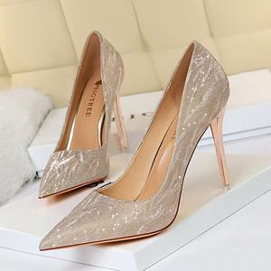 Zapatos de tacón para mujer, tacones de diamantes de imitación con purpurina satinada de <span class=keywords><strong>4</strong></span> pulgadas para mujer, tacones altos, Punta cerrada, zapatos de boda para fiesta - Product Image 2