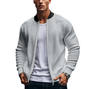 Jaket kerah berdiri pria, jaket olahraga lengan panjang ritsleting kasual warna polos musim gugur dan semi 2025 - Product Image 3