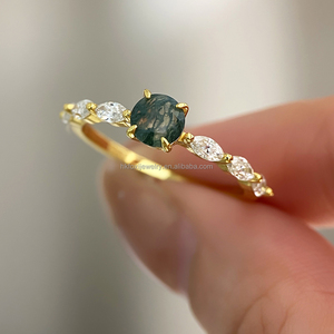 Nature Inspired Classic Brass Gemstone <b>Ring</b> with Round Cut Natural <b>Moss</b> <b>Agate</b> Silver Plated Healing for Women - Product Image 2