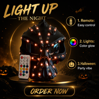 Décoration de fête d'Halloween, masque de squelette lumineux à LED multicolores avec télécommande