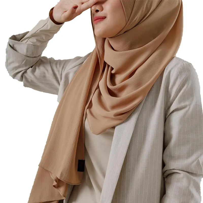 Wholesale crinkle chiffon hijab plain color shawls Muslim arab ladies crepe ribbed chiffon hijab scarf