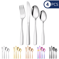 Ensemble de couverts en acier inoxydable avec poignée carrée, 24 pièces, réutilisables, lavables au lave-vaisselle, design moderne et durable pour un usage quotidien
