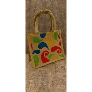 Sac fourre-tout rectangulaire en jute imprimé - Design Art Déco écologique avec impression artisanale, durable pour la retraite - Product Image 3