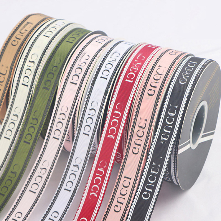 Factory Wholesale Custom 2cm Famous Branded Grosgrain Designer Gift Ribbon Roll Hot Sale Luxury Decorative Ribbon for Flowers