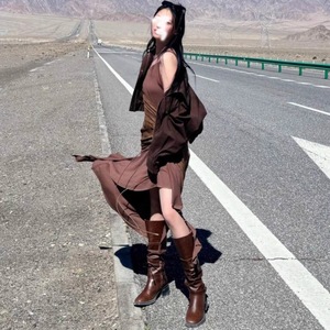 Foldable Cuff Western <strong>Boots</strong> Women <strong>Slouch</strong> Stacked Chunky Heel Mid Calf Rider Factory Wholesale - Product Image 2