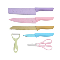 Ensemble de couteaux de cuisine de 6 pièces en acier inoxydable couleur macaron, revêtement antiadhésif écologique, marque Chef Star, couteaux de cuisine colorés