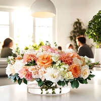 Grands vases à fleurs en acrylique transparent avec 21 trous, vase rond court pour centre de table, décoration de mariage, anniversaire, décoration de la maison