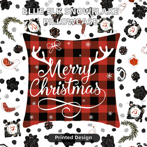 Indskill Navidad cuadrado moderno azul alce copo de nieve poliéster estampado sofá cojín hogar sala de estar decoración funda de almohada - Product Image 2
