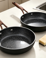 Ensemble de casseroles antiadhésives, poêle à frire 2 pièces, compatible avec toutes les plaques de cuisson, y compris l'induction, passe au lave-vaisselle, noir.