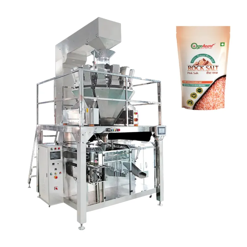 automatic granule food cooking pink rock salt 1kg weighing packaging standup pouch stand up zipper bag doypack packing machine