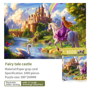 Puzzle personnalisé 1000 pièces Château de <span class=keywords><strong>conte</strong></span> de fées en carton gris 380x260mm, zones de lettres inversées, tableau 1:1, finition satinée, non toxique, coffret cadeau lourd - Product Image 1
