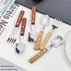 Creative Engineer Shovel-style Spoon <strong>Fork</strong> Metal Wooden Handle Light Luxury Retro Japanese-style Square-head <strong>Spade</strong> for Vintage - Product Image 3