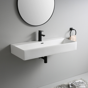China Factory Sale Wallmount Ceramic Washbasin Bathroom Large <strong>Size</strong> Rectangle <strong>Wash</strong> <strong>Basin</strong> for Hotel Villa Home