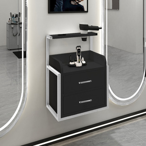Station de salon murale de style industriel avec cadre métallique et supports pour outils, armoire de rangement haut de gamme pour salon de coiffure avec tiroirs - Product Image 1
