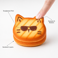 Jouet Squishy en forme de chat à remontée lente, motif sandwich et imprimé lunettes de soleil, anti-stress, cadeau de bureau