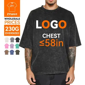 ZYtshirt 230g toptan serigrafi tee DTG baskılı logo tişörtleri vintage ağır boy özel asit yıkama T shirt