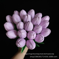 Paviliun Artistik Buket Tulip Sutra Ungu Buatan Tangan Model SH275 Buket Pengantin Pria Wanita Korsase Pesta Tamu Bunga