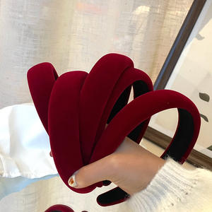 Éponge en velours coréen pour femmes, serre-tête à tête haute, <span class=keywords><strong>filet</strong></span> rouge, style rétro - Product Image 2