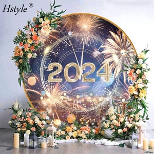 2024 bonne année ronde toile de fond couverture feux d'artifice Champagne fond pour la photographie célébrer le nouvel an fête décor HS1538 - Product Image 4
