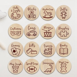 Étiquettes de rangement en bois pour décor pour pépinière, avec illustration, signes de jouets pour salle de jeux - Product Image 2